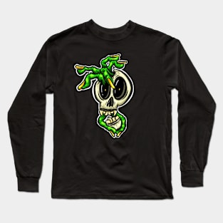 Skeleton Zombie Fingers Halloween Horror Cartoon Logo Long Sleeve T-Shirt